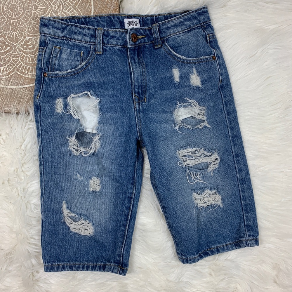 Emporio Armani Boys Denim Distressed Shorts